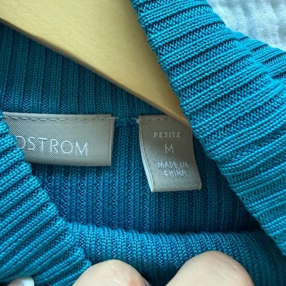 Nordstrom 100% Silk Teal Ribbed Knit Top - Picture 6 of 7